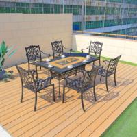 Fauteuil de jardin élégant en aluminium moulé avec décor en volutes, résistant aux intempéries, pour terrasse et repas en plein air