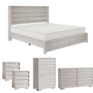 Ensemble de chambre à coucher 5 pièces style ferme avec cadre en MDF, comprenant <span class=keywords><strong>lit</strong></span> King, commode miroir et 2 tables de chevet - Product Image 6