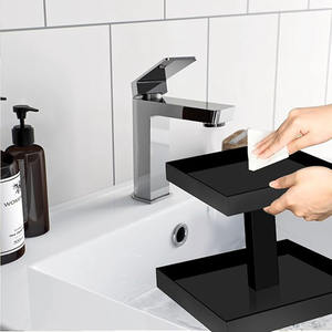 Black Perfume Organizer for Men - 2 Tier Acrylic Cologne <b>Rack</b> Organizer for Men Rectangular Vanity Storage with Sturdy Design - Product Image 2