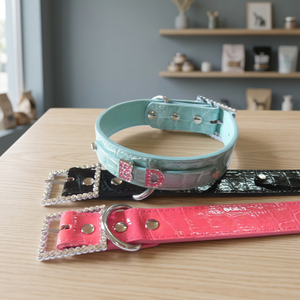 Collier pour chien personnalisé avec lettres en strass, rose, bleu, noir, en cuir, réglable, accessoire élégant pour animaux de compagnie - Product Image 4