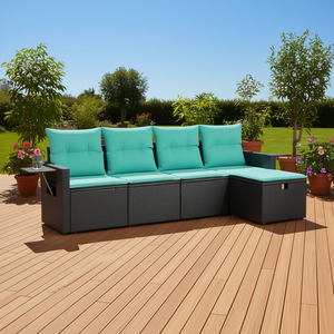 Ensemble de canapés de jardin en rotin noir 5 places, mobilier de patio extérieur avec housses amovibles, style contemporain - Product Image 2