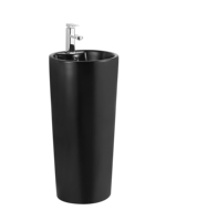 Lavabo sur pied en céramique sanitaire moderne pour salle de bain, résistant à l'eau, avec drain, noir mat, pour hôtel, école, hôpital