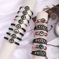 Gelang Boho PU Anyaman Anti-Luntur Terlaris, Hiasan Paduan Logam Matahari Bulan Bintang, Dapat Disesuaikan, untuk Pesta & Hadiah Sehari-hari