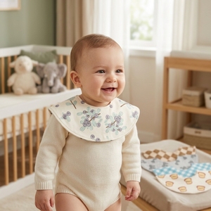 Bavoir bébé réversible imperméable de style coréen en pur coton doux absorbant et résistant aux taches pour les nourrissons et les tout-petits de 0 à 3 ans - Product Image 1