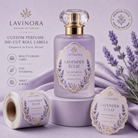 Étiquettes de parfum transparentes personnalisées de luxe, impression de logo sur mesure, autocollants transparents imperméables, étiquettes de bouteille découpées à la forme en rouleau