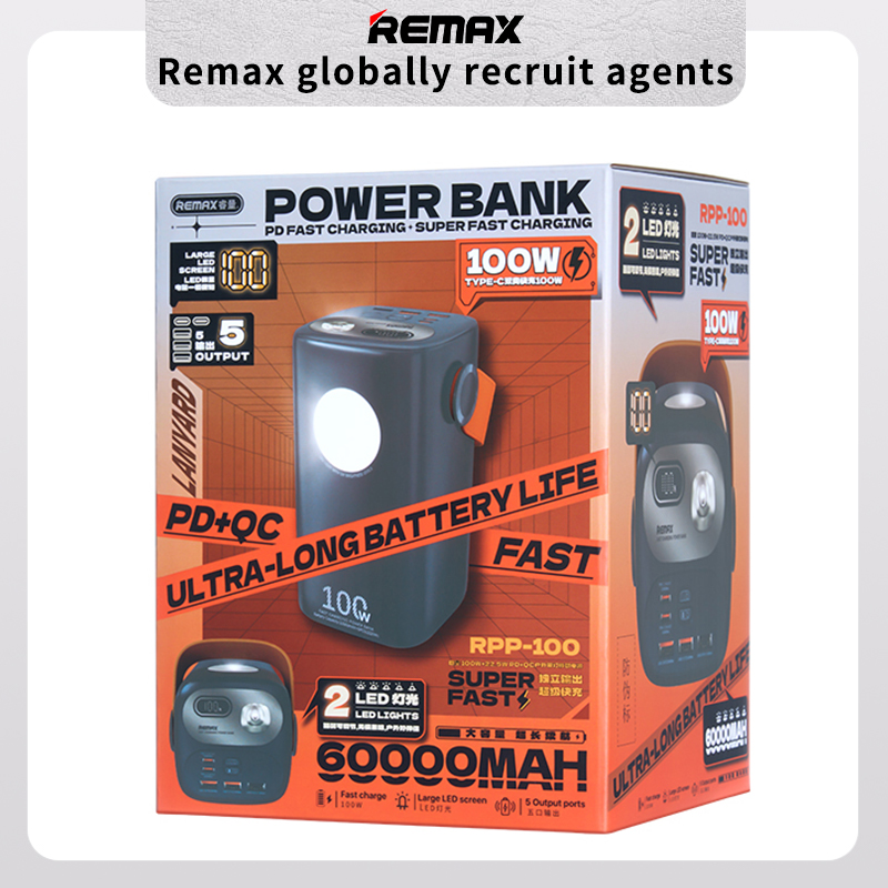 REMAX Gutitan Series RPP-100 60000mAh 100W+22.5W PD+QC Outdoor Power Bank  with LED Display for Fast Charging Laptops