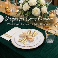 Assiettes, gobelets et couverts jetables pour mariages, fêtes et pique-niques – Assiettes en plastique blanches à bord doré, écologiques, robustes, modernes et luxueuses