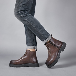 Botas de Trabajo de Cuero Genuino para Hombre, con Cierre de Cremallera, Resistentes a Impactos, Antideslizantes, Resistentes al Desgaste, para Senderismo y Trekking en Otoño e Invierno - Product Image 4