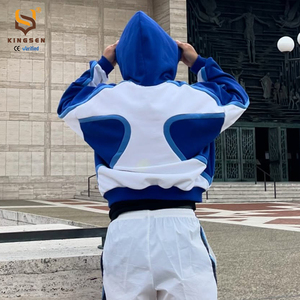 Custom High quality Color Blocking Thick Fabric 100% Cotton French Terry Pullover Oversized Fit Men Pullover Sweatshirt Hoodie - Product Image 3