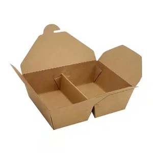 Custom Disposable Salad Container Packaging Box Food Paper Lunch Box 2# Double Cell