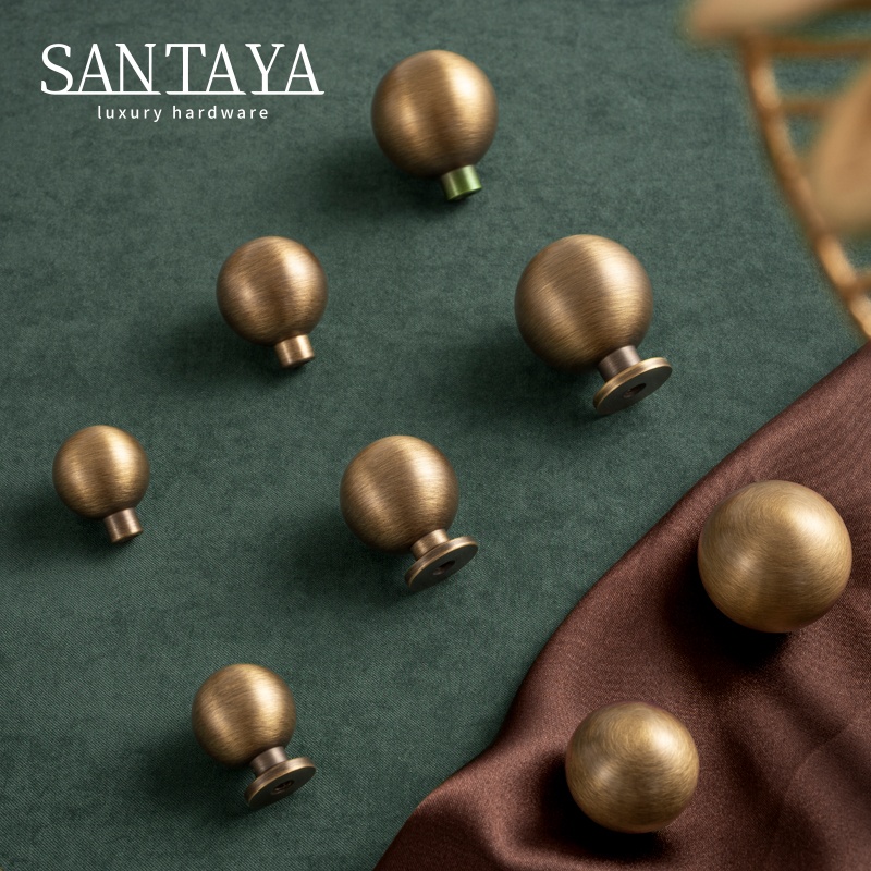 Santaya Antique Brass Round Cabinet Handles Drawer Knobs Solid Bronze Knob Retro Brass Kitchen Hardware for Cupboard Furniture