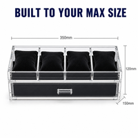 Support de Présentation de Montres en Acrylique CALIC pour Bureau, 4 Emplacements avec Compartiment de Rangement et Coussin en Velours, OEM ODM