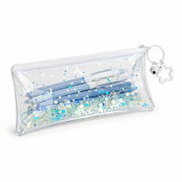 Pochette à crayons en PVC transparent avec paillettes flottantes, fermeture éclair lisse, breloque étoile, porte-clés, étanche, plusieurs couleurs, vente en gros