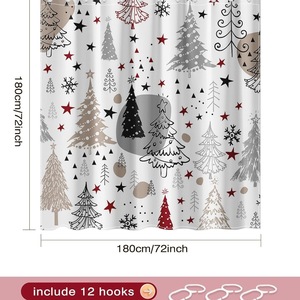 Rideau de Douche en Polyester Imprimé Numérique Personnalisé Motifs Arbres Pastel, Étoiles et Flocons de Neige, Imperméable, Vente en Gros - Product Image 4