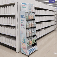 Présentoir métallique pour articles de puériculture : biberons, tétines, jouets de dentition en silicone, sucettes et biberons anti-coliques