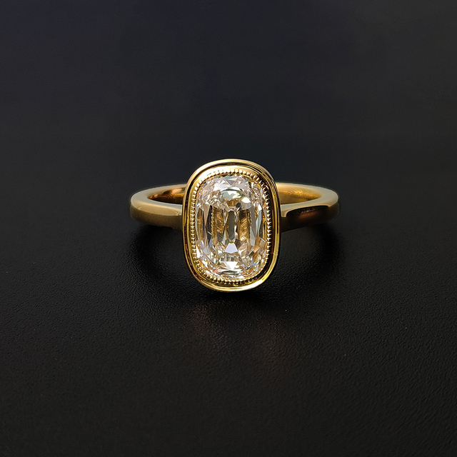 14K Soild Gold Solitaire Bezel Cushion Shape 2.11CT Lab-grown Diamond IGI Certified Wedding Rings Engagement Lab Diamond Ring
