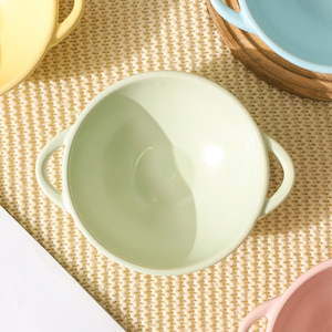 Envío gratis, tazón de fideos instantáneos estilo japonés resistente a altas temperaturas, tazón para ensalada de color crema con doble asa y acabado bajo esmalte. - Product Image 1
