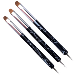 Pinceau à ongles français en poils de Kolinsky avec logo personnalisé, double tête, outil de pointillage, manche en acrylique pour la création d'art sur ongles - Product Image 3