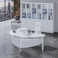 Bureau de direction rond en verre trempé noir, semi-circulaire/circulaire
