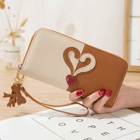Dompet kartu baru untuk wanita edisi Korea dompet sambungan cinta Panjang tas ritsleting tas tangan klip uang wanita 2025