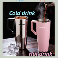 Mug isotherme hygiénique en acier inoxydable avec paille escamotable à un clic, isolation thermique pour les personnes soucieuses de leur santé