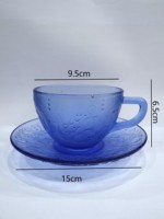 Bol et assiette en verre soufflé artisanal, bleu givré, art populaire fait main