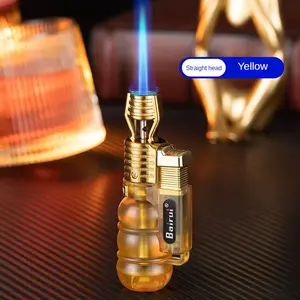 Custom Logo Gife Cigar Lighter Inflatable Windproof Blue Flame Direct Charge Jet Flame Cigarette Torch Lighter