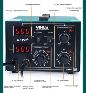 Stasiun Rework Udara Panas YIHUA 852D+ Seri 2 in 1 dengan Soldering Iron dan Hot Air Gun untuk Preheat dan Rework BGA - Product Image 6