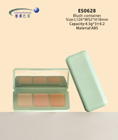 Palette de maquillage transparente grise de luxe, recyclable, à 3 compartiments, emballage cosmétique vide, étui personnalisé avec logo imprimé pour fard à joues en gros