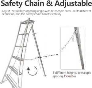 Scala <span class=keywords><strong>da</strong></span> <span class=keywords><strong>Giardino</strong></span> Triangolare in Alluminio per Carichi Pesanti, Pieghevole e Portatile, con Ganci e Base Stabile per Lavori di Costruzione - Product Image 4