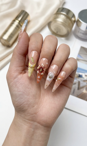 Ongles Press-on Faits Main 10 Pièces Personnalisables Longs Stiletto Blanc Laiteux Océan Aurore Ondulations Coquillages 3D Perles Luxe Gel - Product Image 2