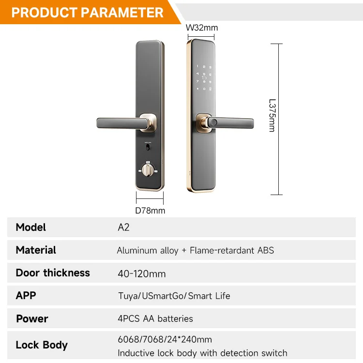 Best-selling Aluminum Alloy Tuya WiFi Smart Door Lock Fingerprint Recognition for Indoor Wooden Steel Glass Doors Cloud Support · image 5