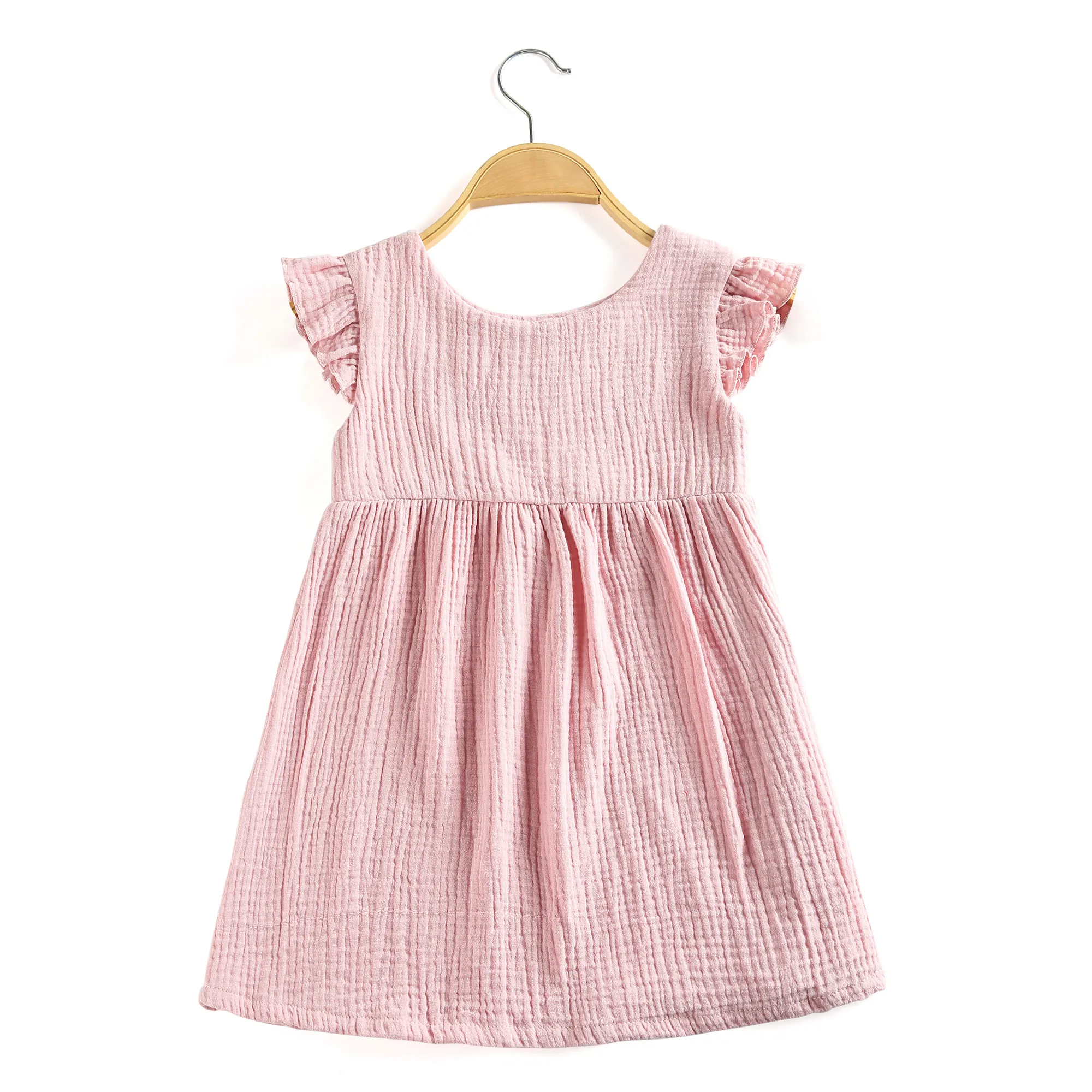 도매 여름 부티크 아기 소녀 드레스 100% 코튼 빈 플러터 슬리브 키즈 파티 드레스