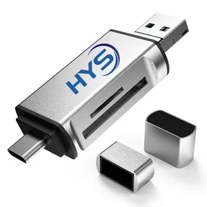 HYS Pembaca Kartu LOGO Kustom USB 3.1 OTG, Pembaca Kartu TF SD Tipe C USB C Memori Micro USB