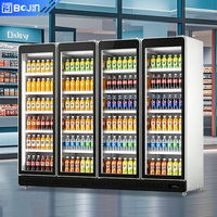 Réfrigérateur commercial à boissons BoJin noir à quatre portes, refroidissement par air, sans givre, pour magasin, hôtel, bar, centre commercial