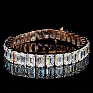 Emerald Cut Moissanite Tennis <b>Bracelet</b> 925 Sterling Silver <b>Beaded</b> Bangle Unisex Sparkling Jewelry - Product Image 1