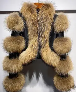 2023 fashion women winter luxury fur coat sheep leather jacket print crocodile stripes with the real fox fur coats