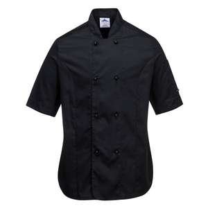 PORTWEST - C737BKRS Rachel chefs de mujer chaqueta negra de manga corta-EAN 5036108318070 CHEFS AND FOOD INDUSTRY WORKWEAR - Product Image 1