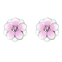 Großhandel Mode 925 Sterling Silber Rosa Emaille Ohrringe Magnolie Blume Ohr stecker Schmuck für Frauen Geschenk