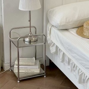 Étagère de rangement minimaliste en acier inoxydable à 2 niveaux, unité de rangement mobile <span class=keywords><strong>pour</strong></span> cuisine et salle de bain, table d'appoint - Product Image 3