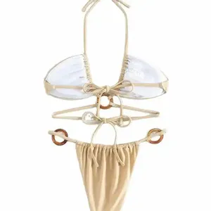 Traje de Baño de Dos Piezas para Mujer, con Tirantes Geométricos Triangulares, Cintura Alta, Recortes, Encaje, Malla Transparente, Ropa Deportiva Sexy Micro - Product Image 6