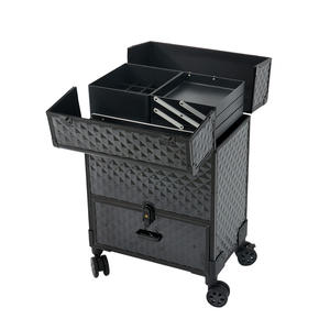 Trolley de maquillage Qihui Salon, modèle 3600, noir, métal, 4 roues, valise professionnelle pour artiste avec tiroir et poignée télescopique - Product Image 5