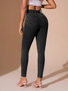 Jean slim vintage pour femme, coupe ajustée, extensible, bleu clair, style décontracté pour maman, toutes saisons - Product Image 3