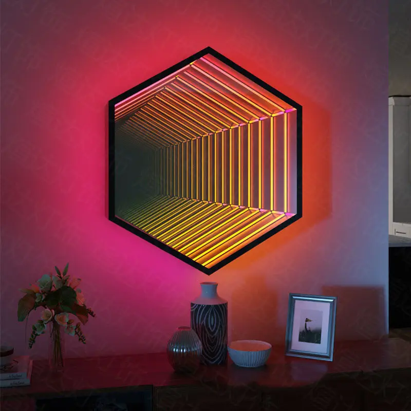 customization Geometric design home decoration RGB color changing 3D magic mirror Infinite magic mirror LED wall lamp
