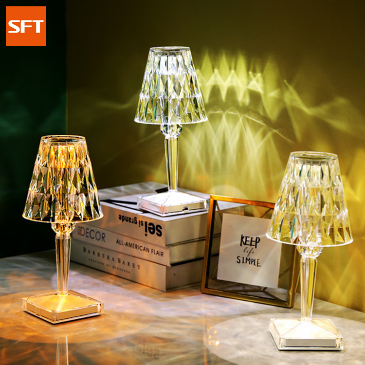 SFT-Lámpara acrílica transparente recargable por USB, luz LED de cristal para mesita de noche, dormitorio y Mesa