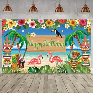 Latar Belakang Fotografi Palem <span class=keywords><strong>Flamingo</strong></span> Ulang Tahun Hawaii Tropis Latar Belakang Baby Shower Spanduk Pesta Meja Kue Dapat Disesuaikan - Product Image 2