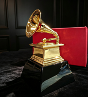 Trophée Gramophone en Alliage de Zinc avec Base en Cristal Noir, Gravure Personnalisée, Récompense Musicale, Souvenir de Cérémonie de Concours de Chant, Haute Qualité