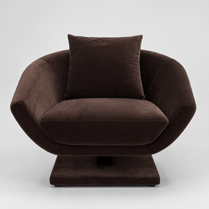 <span class=keywords><strong>Fauteuil</strong></span> <span class=keywords><strong>pivotant</strong></span> esthétique en velours marron chocolat, avec assise sculpturale en forme de coquille et base sur piétement, pour salon d'appartement moderne - Product Image 2