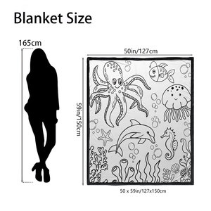 Coperta Personalizzabile Fai-da-Te da Colorare in Poliestere con Disegno di Tartaruga Marina Anime, Coperta Calda Invernale per Bambini - Product Image 5