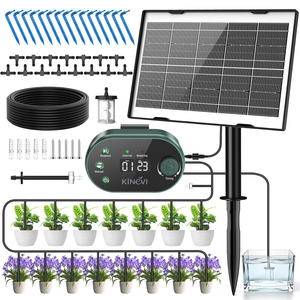 Kit d'irrigation automatique solaire pour plantes, système d'arrosage goutte à goutte 3W, 15 pots, 22 modes de temporisation, anti-siphonnage, minuteur de jardin extérieur DIY - Product Image 1